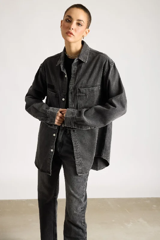 Women's Vacation Clothes Denim Blank Tag Shacket
