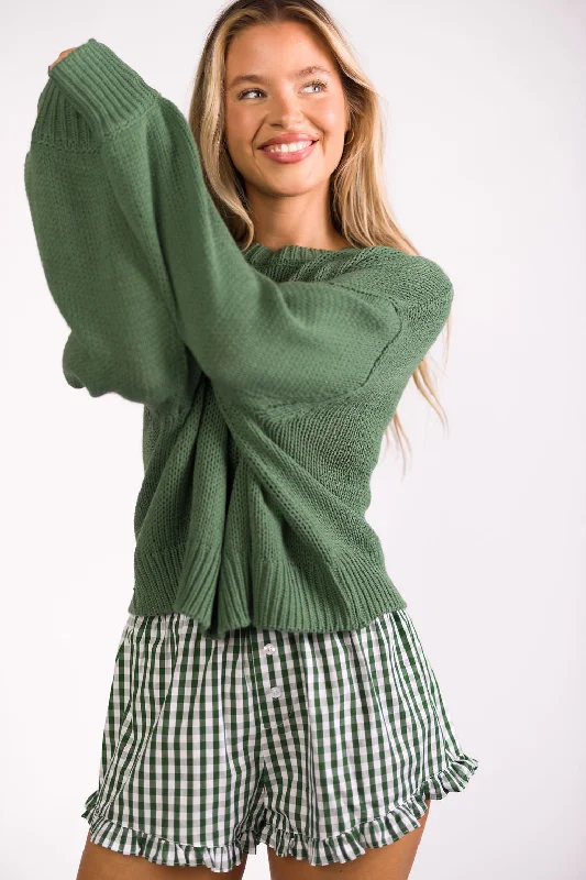 Effortless Chic for Women Georgia Gingham Ruffle Hem Shorts in Green (Final Few!)