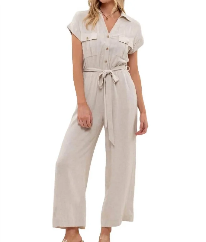 Casual Chic Women's Clothes Melanie Wide Leg Jumpsuit In Natural