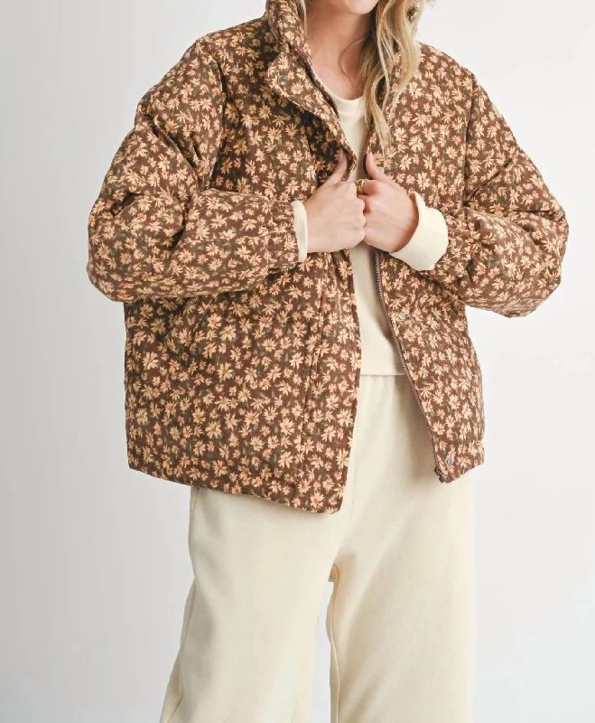 Women's Comfy Loungewear Outfit Nature's Best Quilted Puffer Jacket In Brown