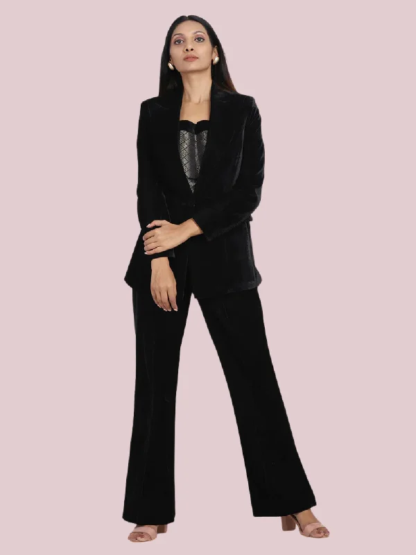 Comfortable Garments For Women Velvet Pant Suit - Black