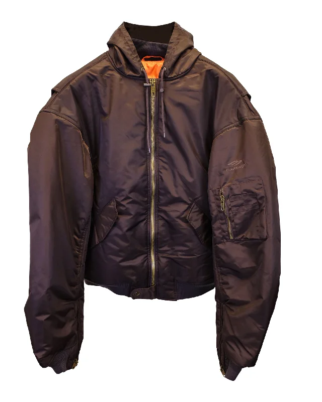 Women's Clothing Boutique Balenciaga Hooded Bomber Jacket in Brown Polyester