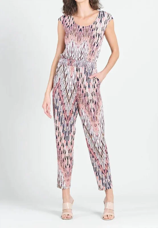 Women's Transitional Outfit Back Cut Out Jumpsuit In Boho Weave