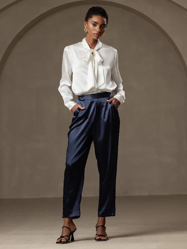 Women's Stylish Outerwear 19Momme Silk Fashionable Suit Carrot Pants