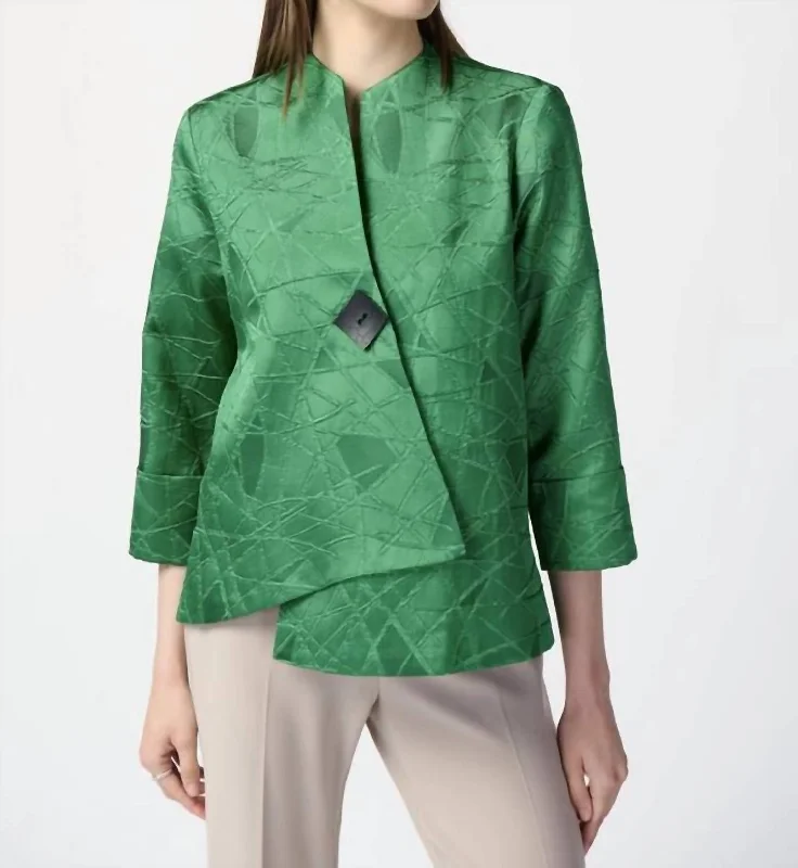 Women's Tailored Outfit Geometric Buttoned Jacket Style In Island Green