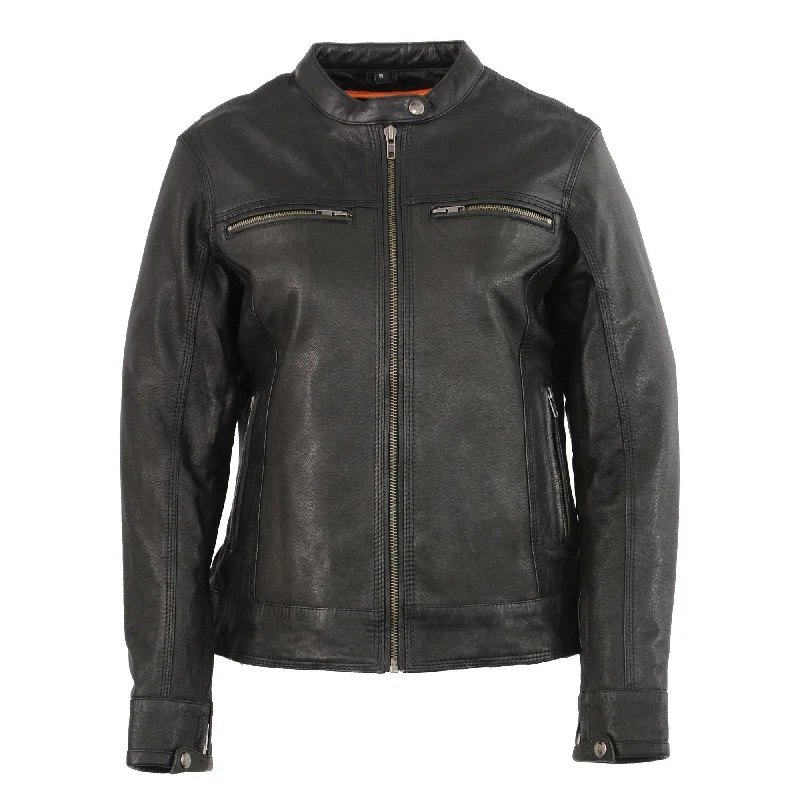 Modern Women's Fashion with Vintage Touches Milwaukee Leather MLL2552 Women's Distressed Brown 'Cool-Tec' Leather Triple Stitch Scooter Jacket Modern Women's Fashion with Vintage Touches Milwaukee Leather MLL2552 Women's Distressed Brown 'Cool-Tec' Leather Triple Stitch Scooter Jacket