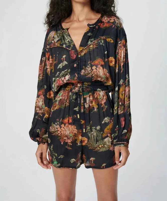 Women's Casual Apparel Long Sleeve Bamboo Playsuit In Magic Mushroom Black