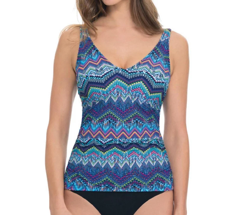 Casual Chic Women's Clothes E-Cup V-Neck Tankini Top In Skyline