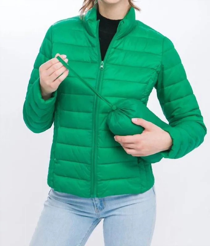Women's Vacation Outfit Ultra Lightweight Padded Thermal Zip Up Jacket In Green