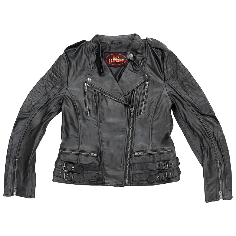 Women's Outerwear for All Weather Conditions Hot Leathers JKL1030 Ladies Lightweight Black Leather Jacket with Side Buckles Women's Outerwear for All Weather Conditions Hot Leathers JKL1030 Ladies Lightweight Black Leather Jacket with Side Buckles