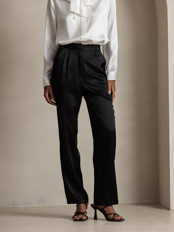 Workwear Fashion for Women 19Momme Silk Timeless Classic Straight Suit Pants