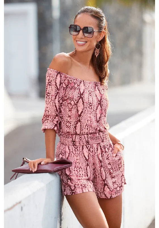 Women's Plus-Size Garments LASCANA Women's Printed Off Shoulder Romper