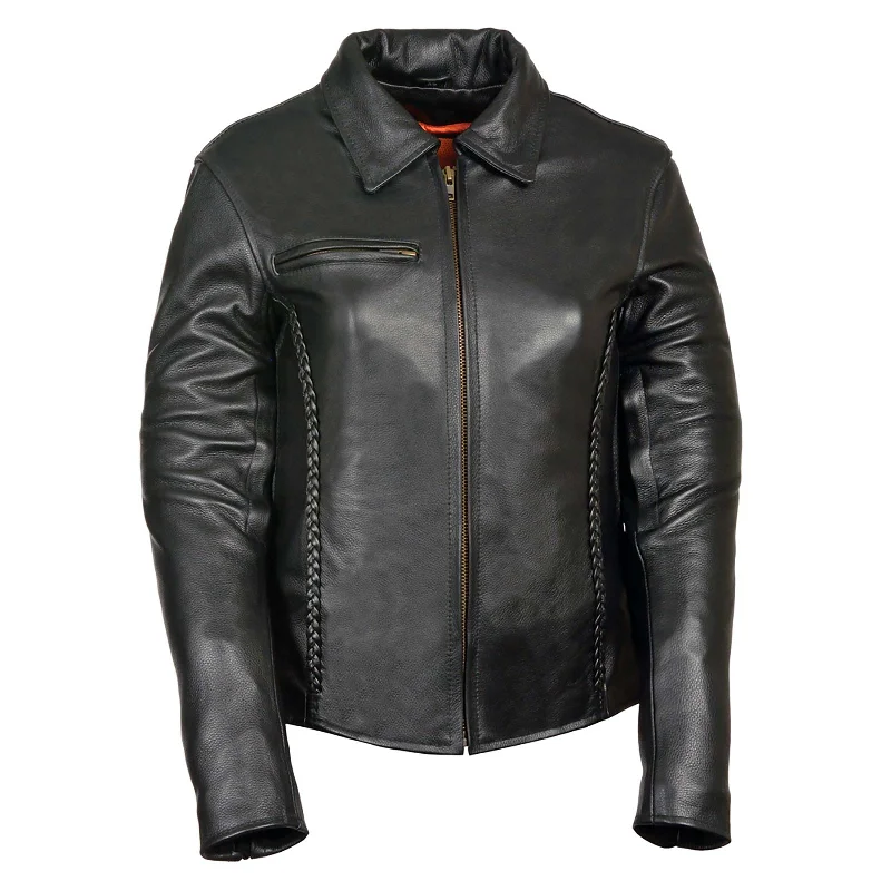 Trendy Online Boutiques Milwaukee Leather ML7093 Women's Black Leather Braided Jacket with Shirt Style Collar Trendy Online Boutiques Milwaukee Leather ML7093 Women's Black Leather Braided Jacket with Shirt Style Collar