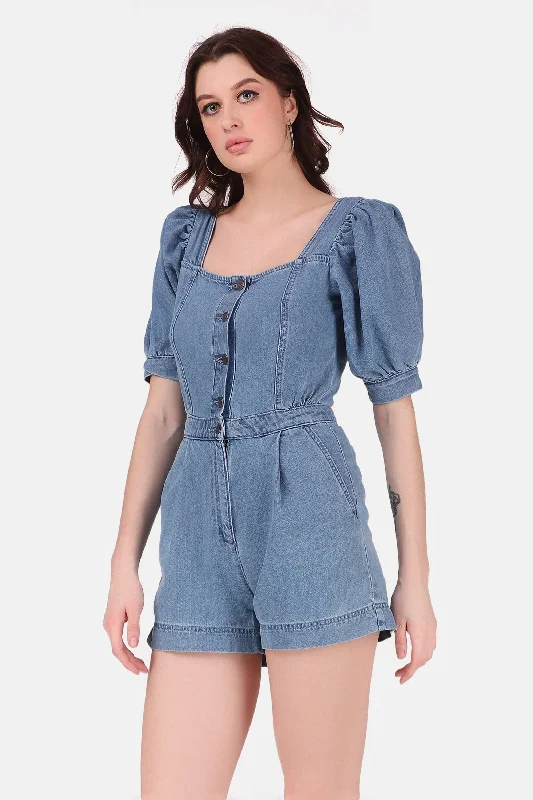 Women's Seasonal Attire Denim Romper - Blue