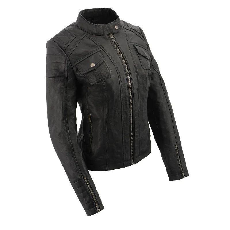 Women's Clothes for All-Day Comfort and Style Milwaukee Leather SFL2806 Women's Quilted Black Mandarin Scuba Collar Fashion Casual Leather Jacket Women's Clothes for All-Day Comfort and Style Milwaukee Leather SFL2806 Women's Quilted Black Mandarin Scuba Collar Fashion Casual Leather Jacket