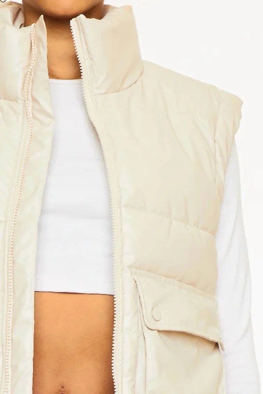 Fashion-forward Women's Wear Frida Cropped Faux Leather Puffer Vest In Cream