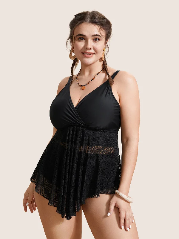 Sophisticated Women's Fashion V Neck Crochet Lace Mesh Swim Top