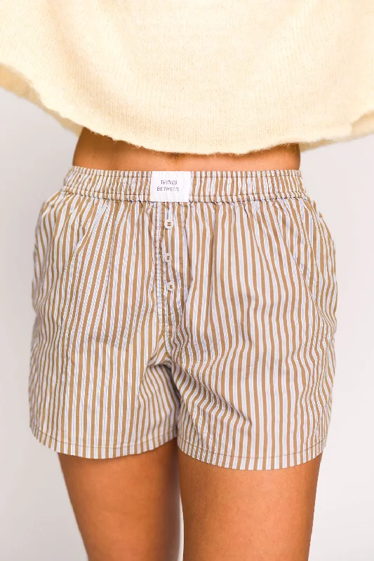 Fashionable Women's Wardrobe Brent Striped Boxer Shorts in Brown