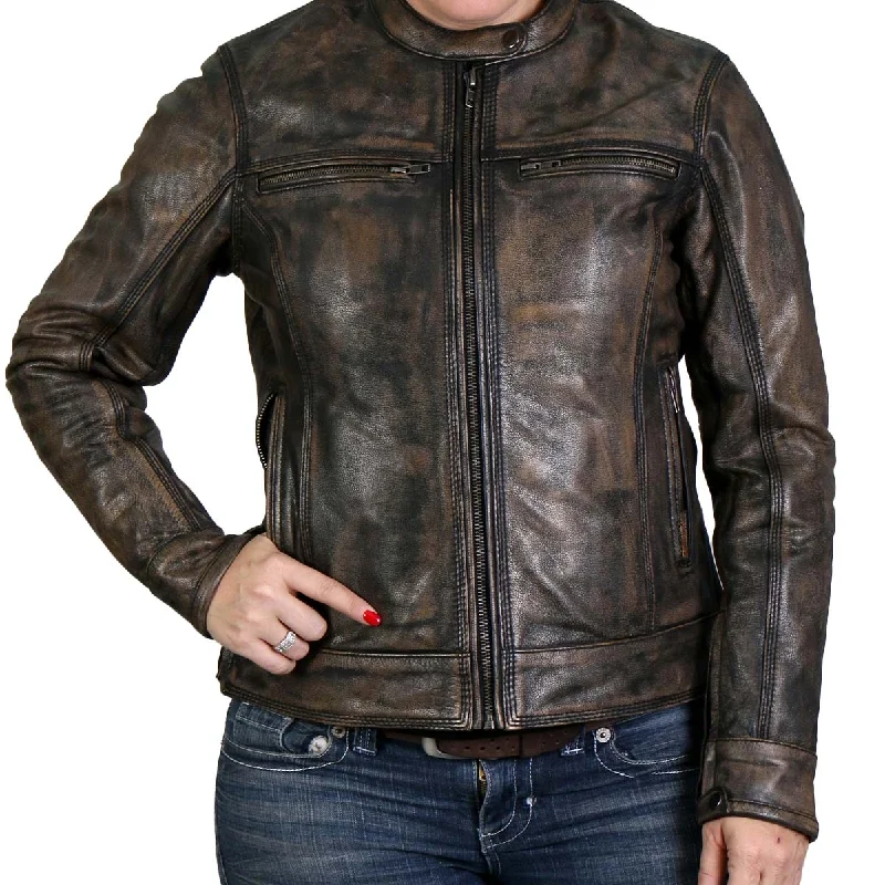 Women's Seasonal Wardrobe Clothing Hot Leathers JKL1024 Women's Distressed Brown Leather Jacket with Conceal and Carry Pockets Women's Seasonal Wardrobe Clothing Hot Leathers JKL1024 Women's Distressed Brown Leather Jacket with Conceal and Carry Pockets
