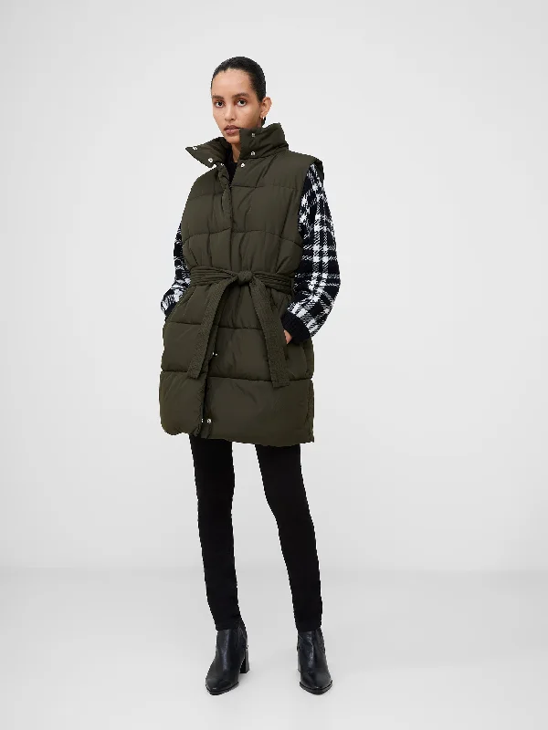 Elegant Women's Fashion Funnel Neck Belted Gilet