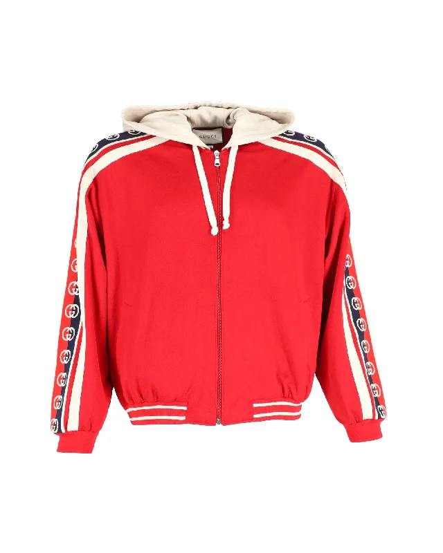 Charming Everyday Clothing For Women Gucci Web-Trimmed Zip-Up Hoodie in Red Cotton