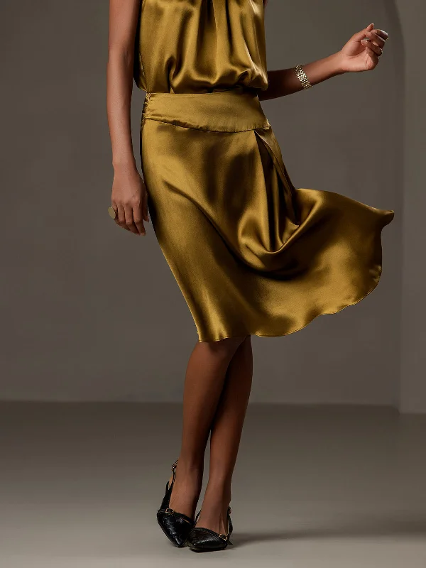 Best Clearance Sales Right Now 19Momme Silk Fashionable Asymmetrical Hem Midi Skirt