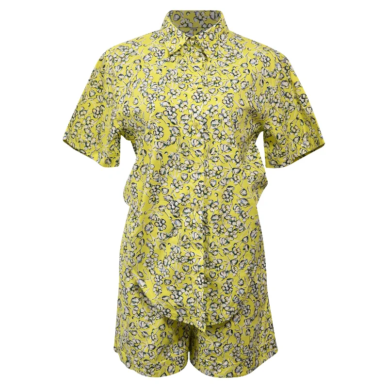 Women's Trendy Garments Max & Co Floral Printed Shirt and Shorts Set in Yellow Cotton