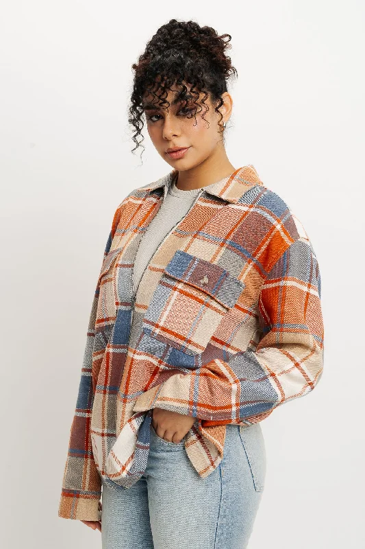 Sustainable Women's Clothes Orange Checks Women's Shacket
