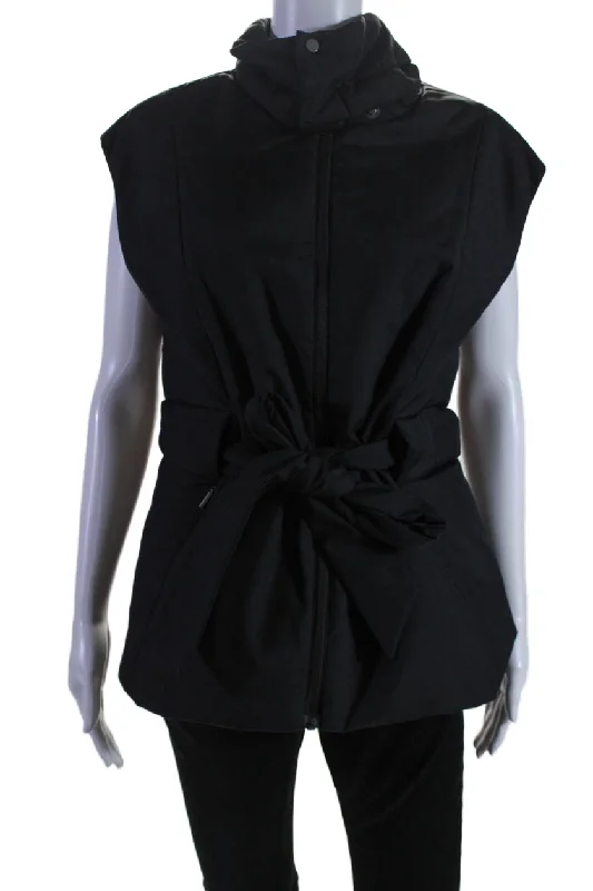 Women Clothes Aday Womens 2 Pocket High Neck Sleeveless Zip Up City Summits Vest Black