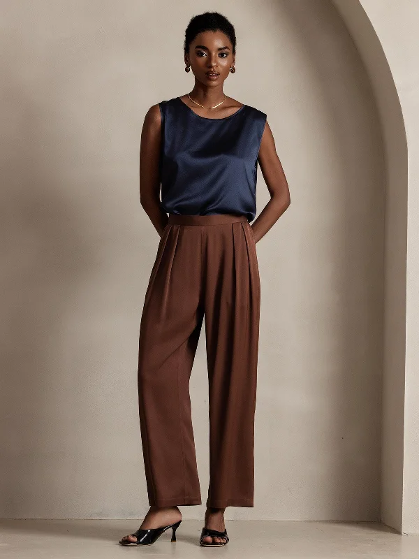 Elegant Women's Clothing Online 22Momme Timeless Pleated Wide-Leg Silk Long Pants