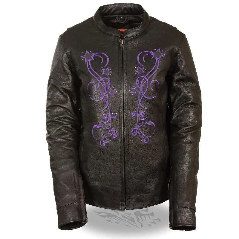 Plus Size Women's Fashion and Clothing Milwaukee ML2500 Women's Reflective Star Riveted Black and Purple Leather Jacket Plus Size Women's Fashion and Clothing Milwaukee ML2500 Women's Reflective Star Riveted Black and Purple Leather Jacket