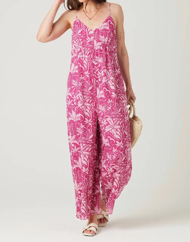 Vintage-Inspired Women's Apparel Arnaz Jumpsuit In Bright Fuchsia