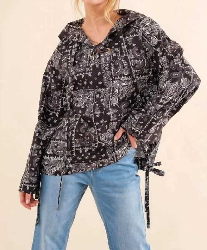 Women's Formal Event Outfit Lace Up Pullover Windbreaker Jacket In Black, White