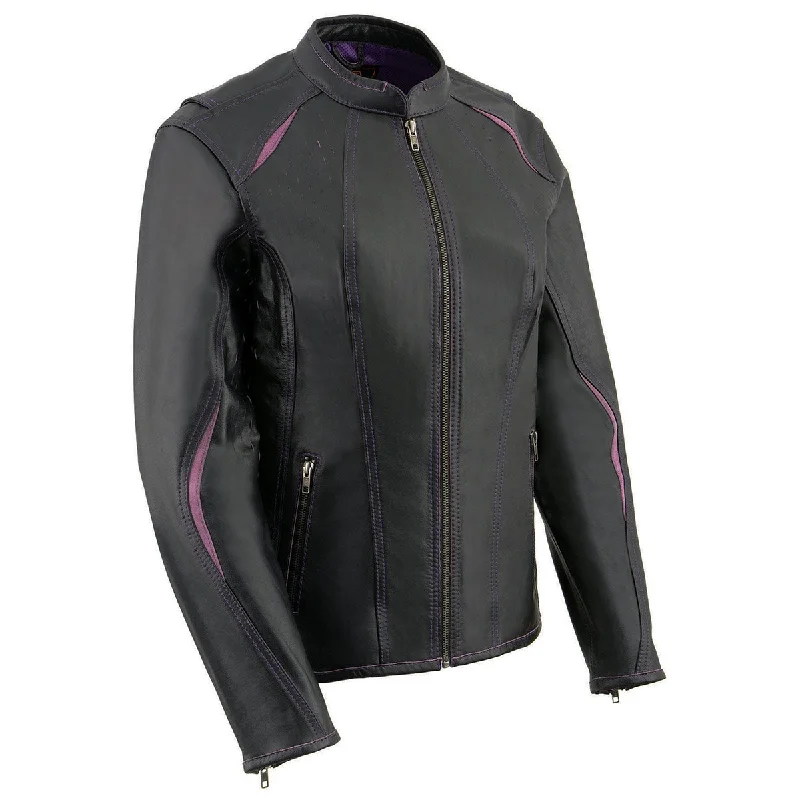 Women's Clothing Sale Online Milwaukee Leather MLL2502 Women's 'Laser Cut' Distressed Black and Purple Scuba Style Racer Jacket Women's Clothing Sale Online Milwaukee Leather MLL2502 Women's 'Laser Cut' Distressed Black and Purple Scuba Style Racer Jacket