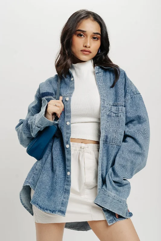 Women's Trendy Clothing Double Pocket Denim Jacket
