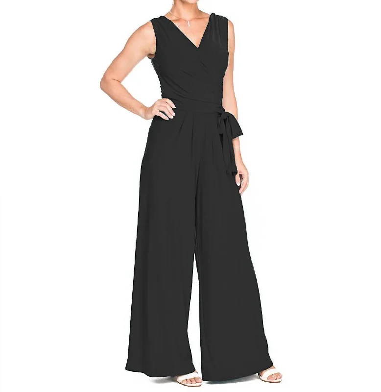 Women's Professional Clothes Sleeveless Jumpsuit With Tie Waist In Black