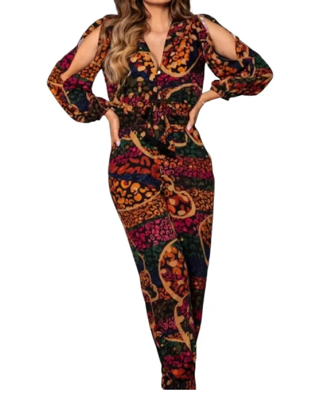 Exclusive Women's Fashion Collection Lovely Leopard Jumpsuit In Red Multi