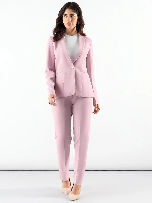 Women's Formal Event Outfit Pink Notched Lapel Single Breasted Blazer With Trouser In Stretchable Fabric