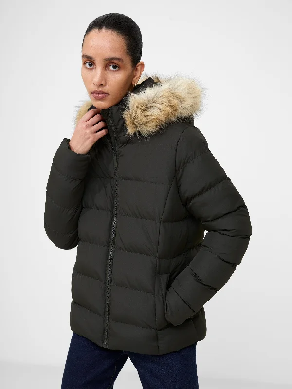 Trendy Women's Apparel Faux Fur Hooded Puffer Coat