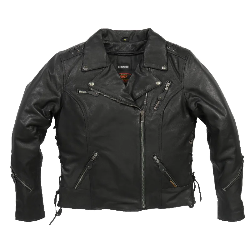 Women's Clothing Sale Hot Leathers JKL1027 Ladies Black Lace Detail Carry Conceal Leather Motorcycle Jacket Women's Clothing Sale Hot Leathers JKL1027 Ladies Black Lace Detail Carry Conceal Leather Motorcycle Jacket