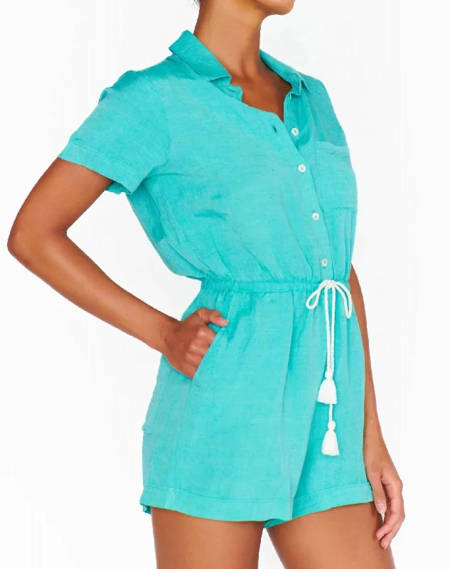 Women's Evening Clothing Daylight Romper In Teal Linen