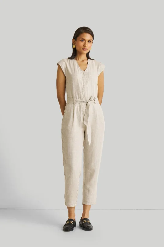 Women's Street Style Casual Wear Evening Chai Jumpsuit in Light Beige