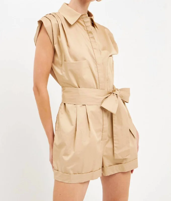 Stylish Clothes For Women Raquelle Collared Jumpsuit In Khaki