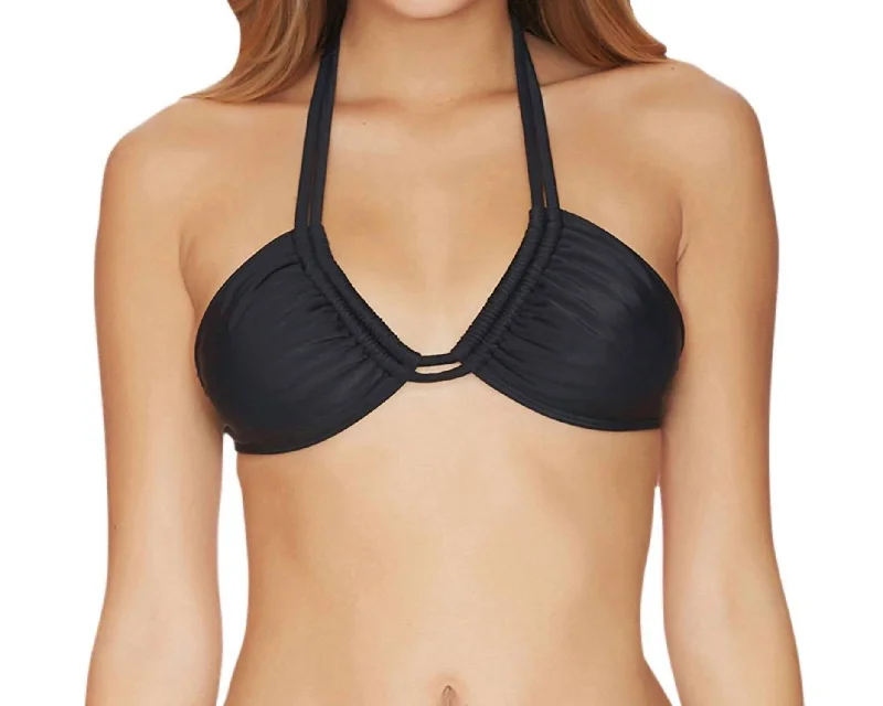 Modern Women's Attire Two Way Halter Bikini Top In Black