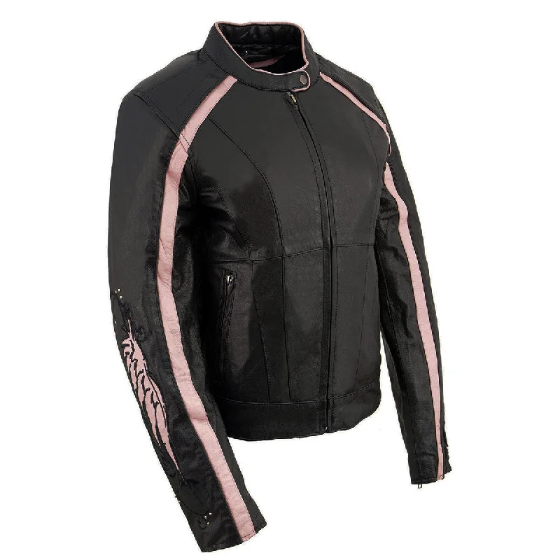 Women's Casual Wear Clothing Milwaukee Leather ML1952 Women's Black and Pink Embroidered and Stud Design Scooter Jacket Women's Casual Wear Clothing Milwaukee Leather ML1952 Women's Black and Pink Embroidered and Stud Design Scooter Jacket