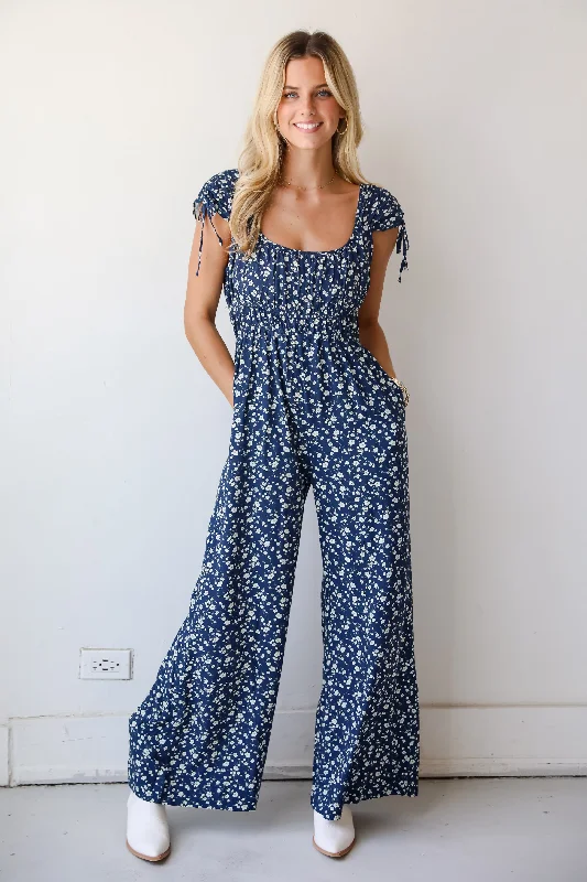 Women's Professional Outfit FINAL SALE - Garden Bliss Navy Floral Jumpsuit