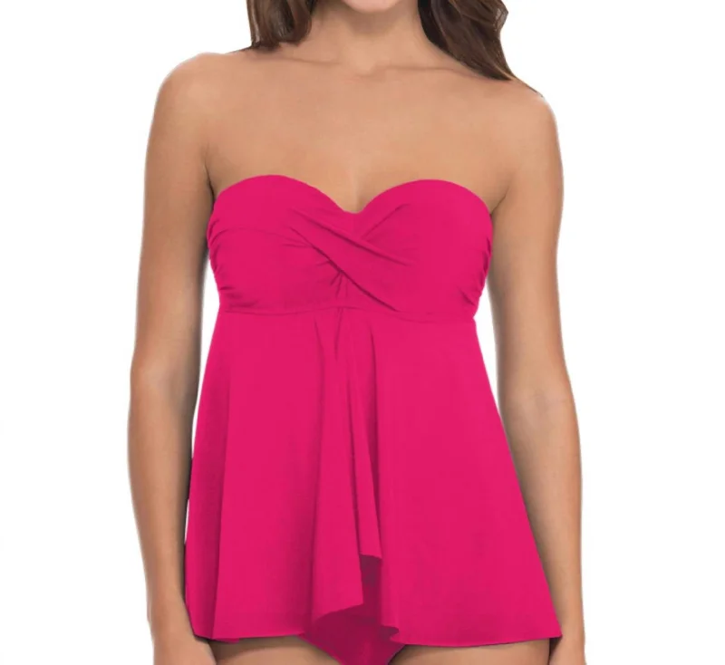 Women's Plus-Size Outfit D-Cup Bandeau Fly Away Tankini Top In Tutti Frutti Raspberry