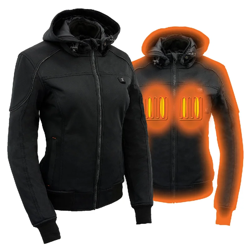 Women's Trendy Activewear Apparel Nexgen Heat MPL2761SET Women's Black 'Heated' Soft Shell Racing Style Heated Jacket for Hiking Riding w/ Battery Women's Trendy Activewear Apparel Nexgen Heat MPL2761SET Women's Black 'Heated' Soft Shell Racing Style Heated Jacket for Hiking Riding w/ Battery