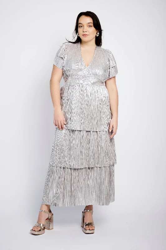 Effortless Sophistication Ra Ra Tiered Empire Dress in Silver