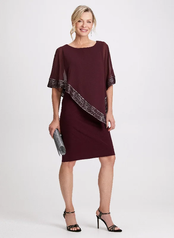 Relaxed Style Deals Foil Trim Detail Capelet Effect Dress